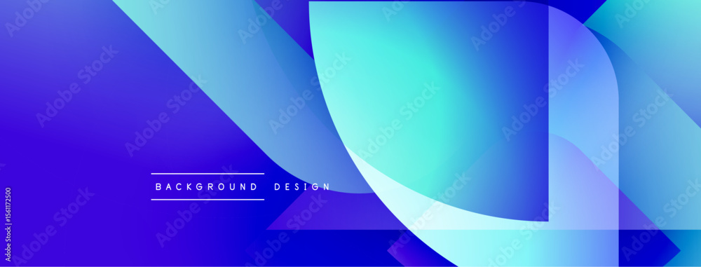 Poster Abstract blue gradients create dynamic shapes. Modern design features layered elements, smooth transitions, simple text. Background suggests technology, innovation.