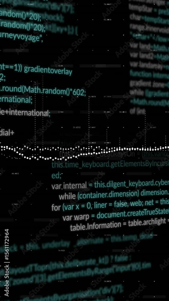 Poster animation of data processing and diagrams over black background