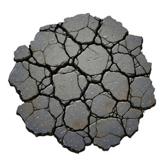 Top-down cracked asphalt surface with broken segments, ideal for road or earthquake effects – PNG Transparent Background.