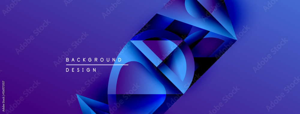Poster abstract blue design features layered shapes, gradients. modern background evokes dynamic movement, 