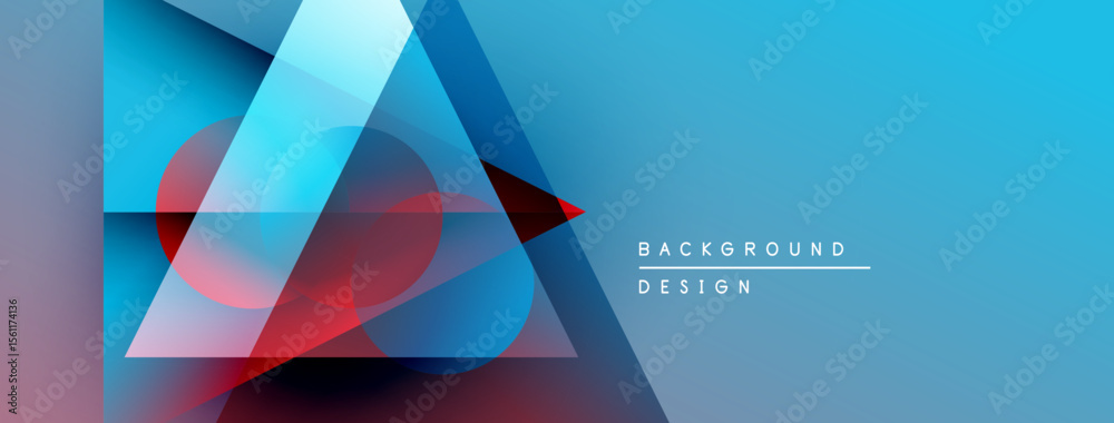 Poster Abstract geometric shapes overlap, creating dynamic blue, red gradients. Modern design suggests technology, innovation, visual appeal.