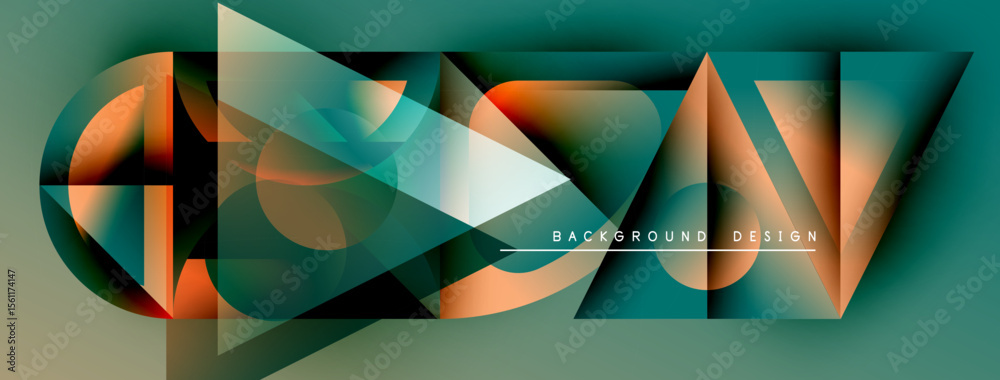 Aufkleber Abstract geometric composition. Teal, orange hues blend. Modern design elements create dynamic visual impact. Minimalist style.