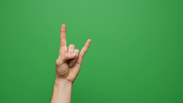 Rock gesture against green background