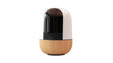 • A smart home speaker with a voice-controlled assistant, isolated on white background in HD 