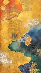 幻想的な和の世界に咲き誇る花々、日本の伝統美を現代的に昇華させた、格式と華やかさを併せ持つアートワーク