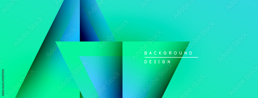 Poster abstract geometric shapes, vibrant turquoise hues, gradient layers create modern background design. 