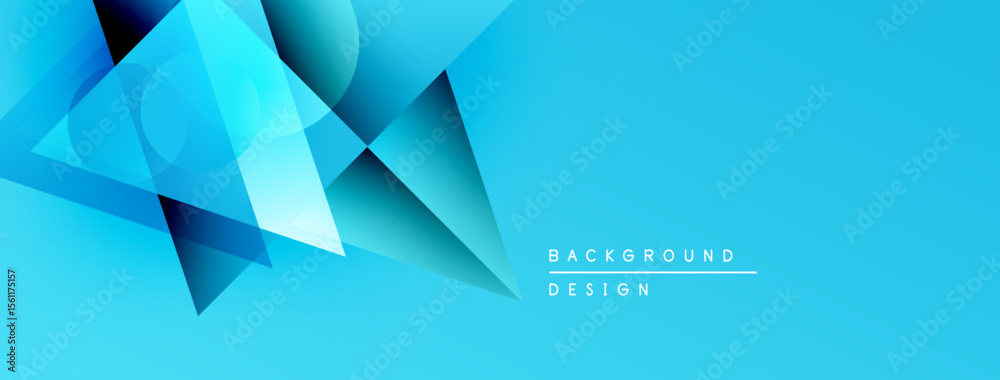 Poster Abstract geometric shapes overlap vibrant blue background. Modern design elements create dynamic visual effect. Clean, minimalist aesthetic.