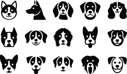 Fototapeta premium Silhouette vector profile side view of dog icons in modern round design badge style with friendly expression