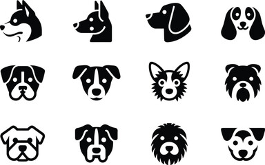 Obraz premium Silhouette vector round frame dog heads in bold side and front view with unique graphic expressions