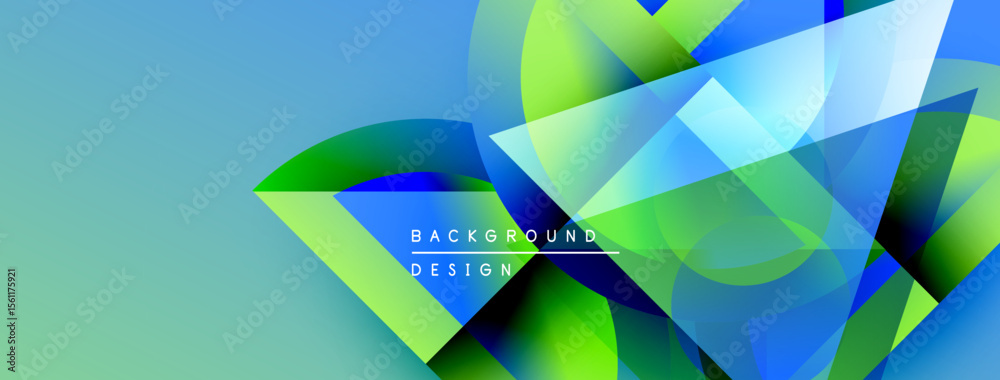 Poster Abstract geometric shapes overlap. Blue, green hues dominate composition. Modern design elements create dynamic visual effect.