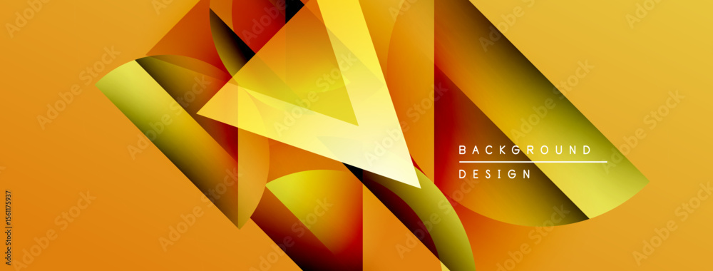 Poster abstract geometric shapes overlap, creating vibrant orange, yellow gradients. modern design element 
