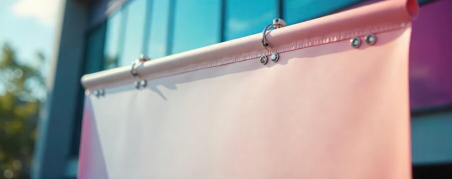 Close-up of a securely fastened banner, highlighting robust clips and sturdy attachment points, ensuring safe and reliable display , rope, trade show, advertising