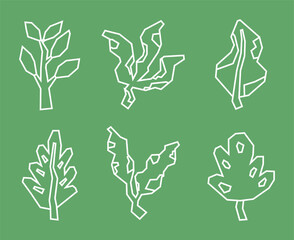 Simple White Line Art of  Leaves Icon Set in Cutout Style