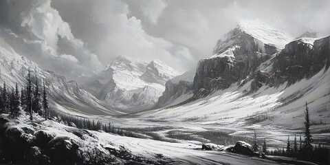 Majestic Mountain Peaks and Turquoise Glacial Lakes in Banff National Park mountain landscape with snow and mountains
