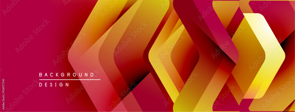 Poster Abstract geometric shapes overlap, creating vibrant redyellow gradient. Modern design suitable for backgrounds, presentations.