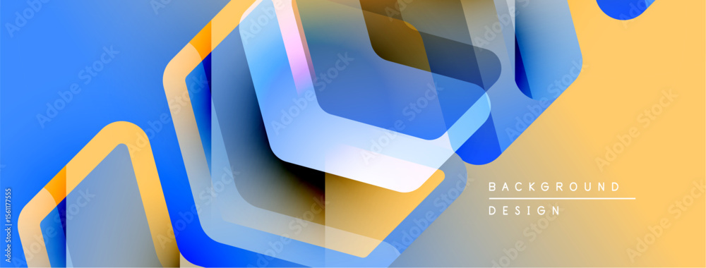 Poster abstract geometric shapes, vibrant blue, yellow gradients. modern design, layered elements create dy