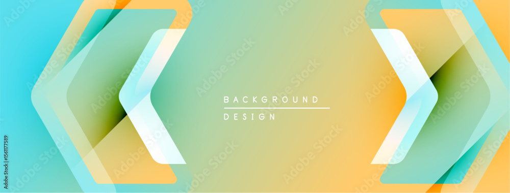 Poster abstract background features layered geometric shapes. gradient colors blend turquoise, yellow, pale