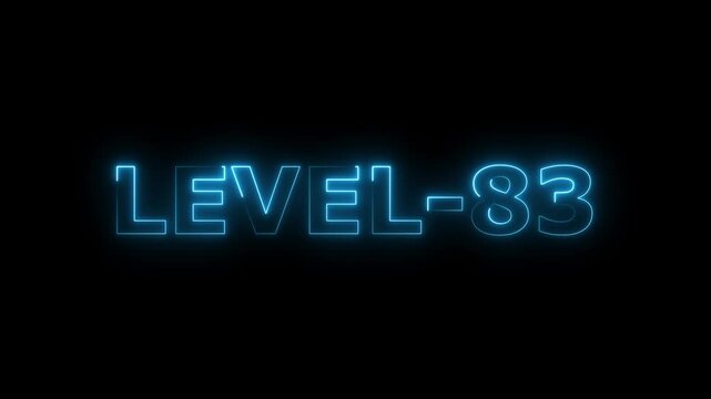glowing neon Level eighty-three 83 text animation video on black background 