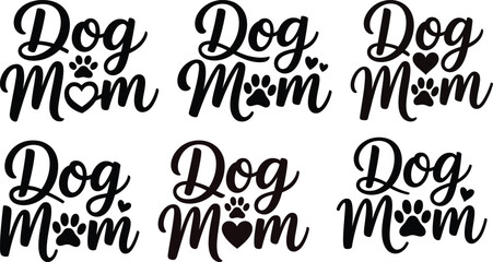 Obraz premium Silhouette vector collection featuring handwritten dog mom quotes with clever paw and heart icons for pet lovers