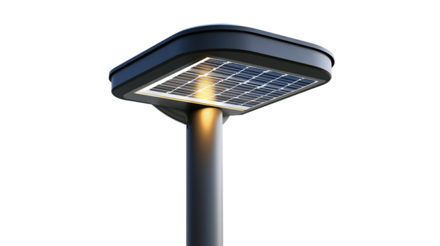• A solar-powered outdoor light system with a modern design, isolated on white background in HD 