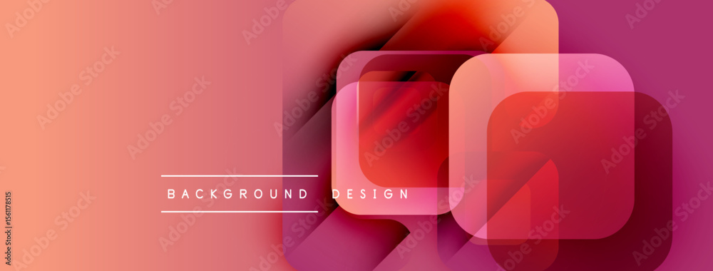 Poster Abstract geometric shapes overlap. Gradient colors blend from peach to deep red. Modern design elements create dynamic visual texture.