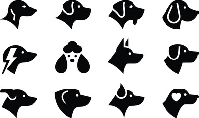 Silhouette vector minimal cartoon dog head pack showing side profile illustrations of different breeds