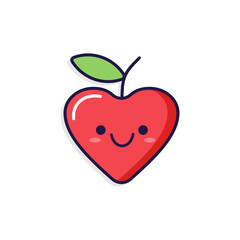 Charming red apple vector with a heart shape and smiling kawaii face. Ideal for kids’ products, healthy snack branding, or educational fruit illustrations.