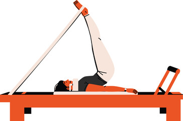 Woman performing leg lifts using reformer straps, perfect for fitness blogs and pilates studios.