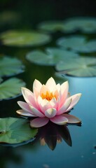 Serene water lilies floating on calm water, sunlight dappling the surface Perfect for spa, relaxation, nature, tranquility themes Ideal for meditation, yoga, wellness, and peaceful imagery , spa, sun
