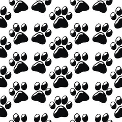 Fototapeta premium Silhouette vector paw print pattern design with shiny cartoon texture and white background for pet fabric use
