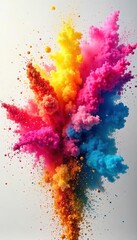 Fototapeta premium Vibrant Powder Explosion Colorful Cloud of Falling Pigment Against Neutral Background - Dynamic Energy and Motion for Design Projects