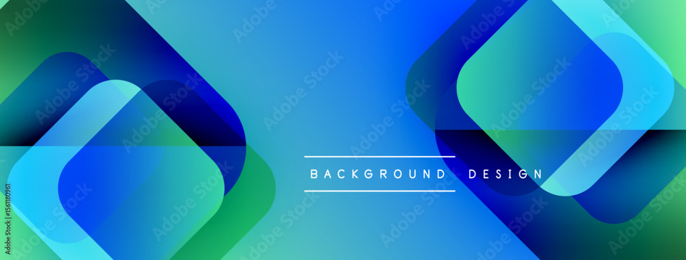 Fototapete abstract geometric shapes overlap, creating vibrant blue, green gradients. modern design features te