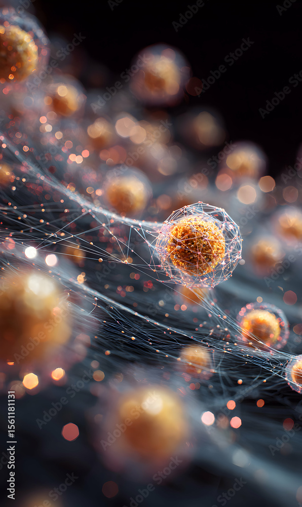 Poster abstract interconnected network displaying luminous nodes over a blurred gradient modern