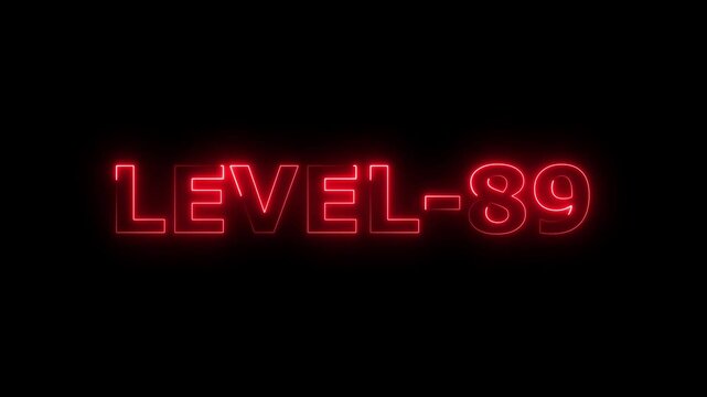 a glowing neon Level eighty-nine 89 text animation video on black background 