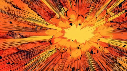 Explosive background with orange and yellow rays, motion lines and pop-art halftone texture, perfect for gaming thumbnails
