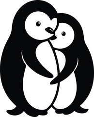 Naklejka premium two penguins hugging each other black outline v.eps