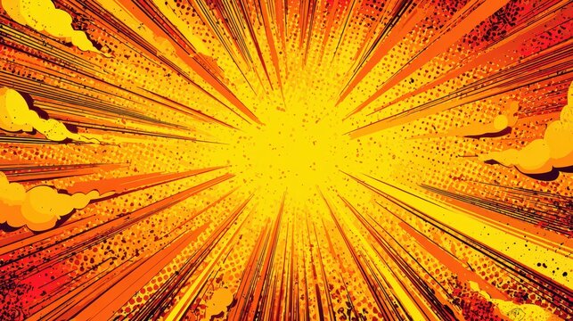 Explosive background with orange and yellow rays, motion lines and pop-art halftone texture, perfect for gaming thumbnails