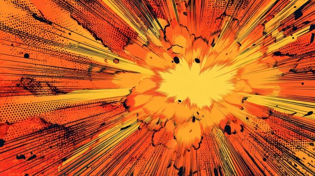 Explosive background with orange and yellow rays, motion lines and pop-art halftone texture, perfect for gaming thumbnails