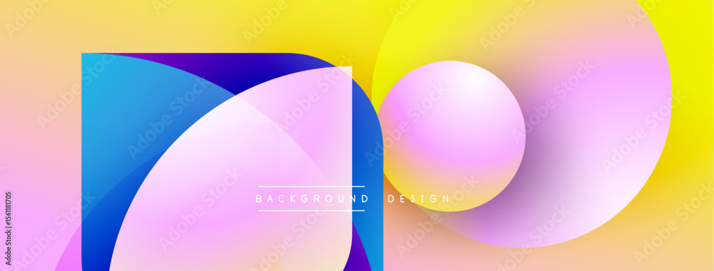 Poster abstract shapes overlap, creating vibrant color gradients. yellow, blue, pink hues blend seamlessly.