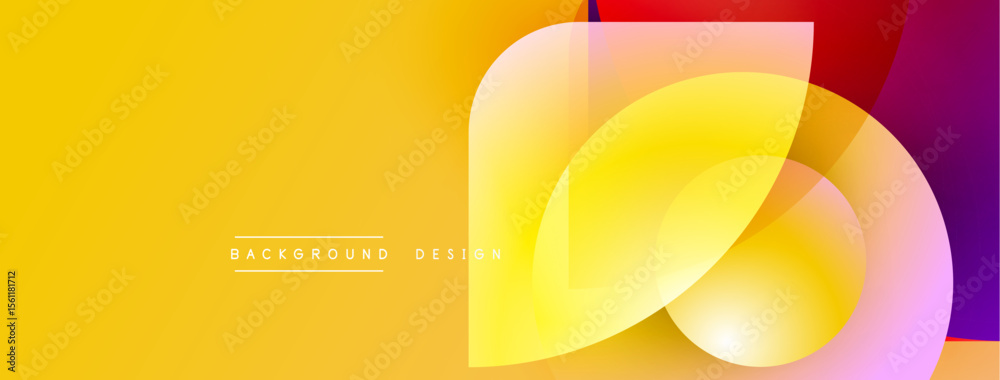 Fototapete bright yellow background features overlapping translucent shapes. gradient colors include orange, re