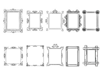 Vintage ornament frame. Decorative border frames, retro style divider. Elegant vintage frame and wedding ornaments Isolated icons vector set. Calligraphic filigree black ink borders collection