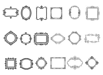 Vintage ornament frame. Decorative border frames, retro style divider. Elegant vintage frame and wedding ornaments Isolated icons vector set. Calligraphic filigree black ink borders collection