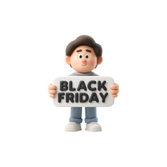 Cheerful 3D Cartoon Boy Holding Black Friday Sign