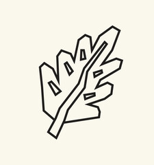 Simple Black Line Art Leaf Icon in Cutout Style