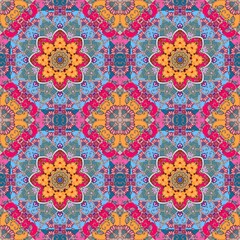 Beautiful seamless pattern with ornamental print.  Colorful design. Indian motifs.