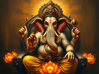 Obraz premium Majestic Oil Painting of Lord Ganesha in Warm Tones
