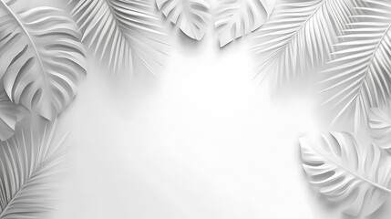 Minimalist white tropical leaves background with copy space for text artistic design modern and elegant template for presentations