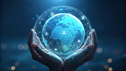 Global Connection Network Earth in Hands Digital Communication Globalization Internet Data Business Concept