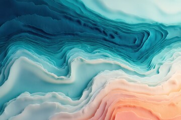 Abstract waves of blue and peach colors flowing together, creating a serene ocean-like scene