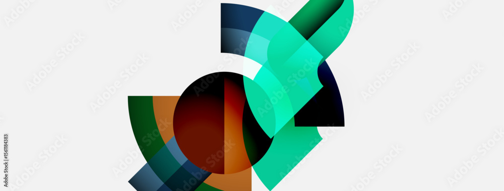 Aufkleber abstract shapes overlap, creating dynamic composition. teal, brown, navy dominate neutral background